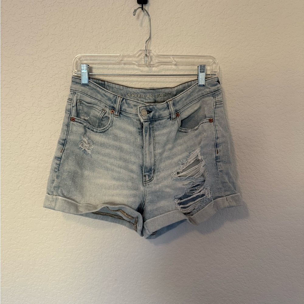 American Eagle Outfitters Women's Ripped Jean Shorts - Light Blue